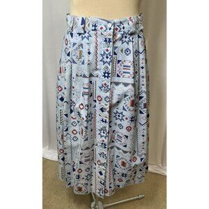New Kenneth Mitchell 14P Petite Skirt Aztec Print Boho Button Midi Skirt Pockets